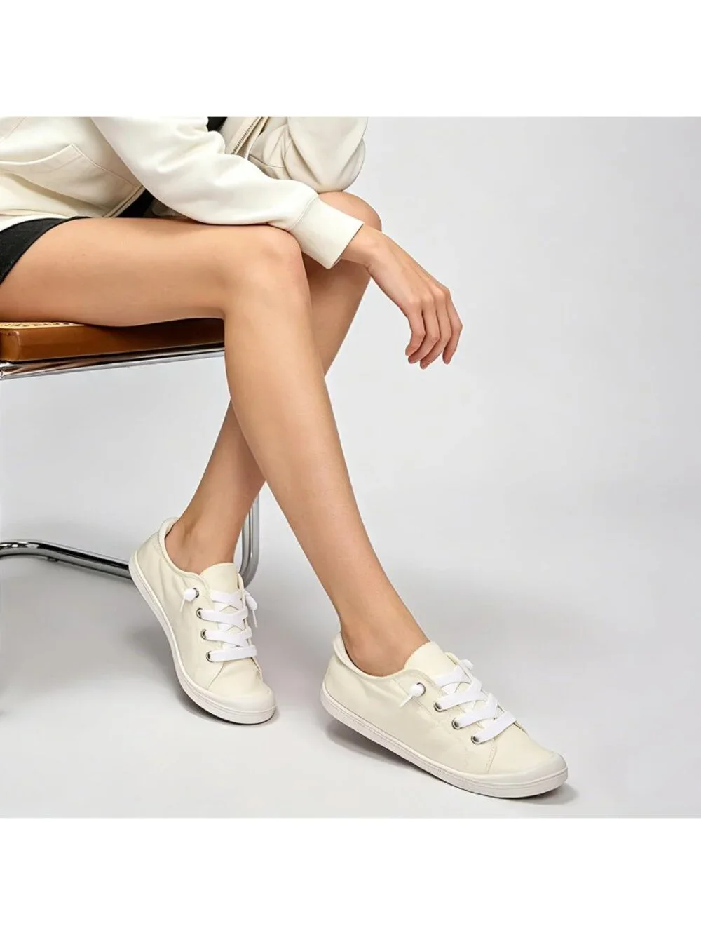 Womens Beige Canvas Slipon Canvas Sneaker Low Top Walking Shoes Fashion Sneakers